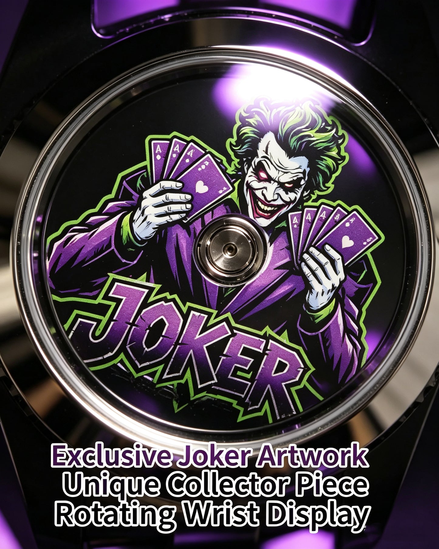 Men's Joker Custom Mod Automatic Watch, Full Black Stainless Steel GMT Case, Purple Gradient Joker Art Dial, NH35 Self-Winding Mechanical Wrist Watch, Jubilee Black Steel Bracelet Collectible Timepiece