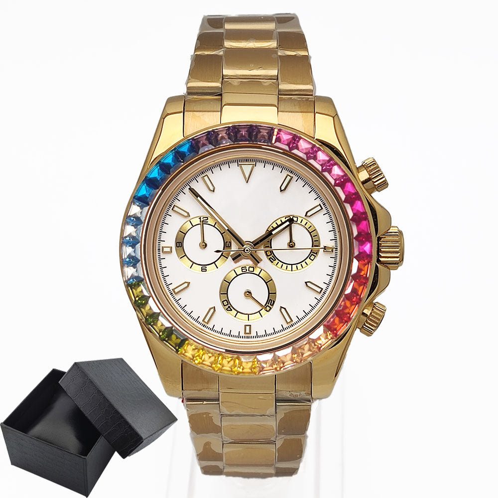 Mens Watches Luxury gemstone Bezel Men Mechanical Wristwatches Luxury Sapphire Glass Chronograph 4130 Watch Men Reloj Hombre