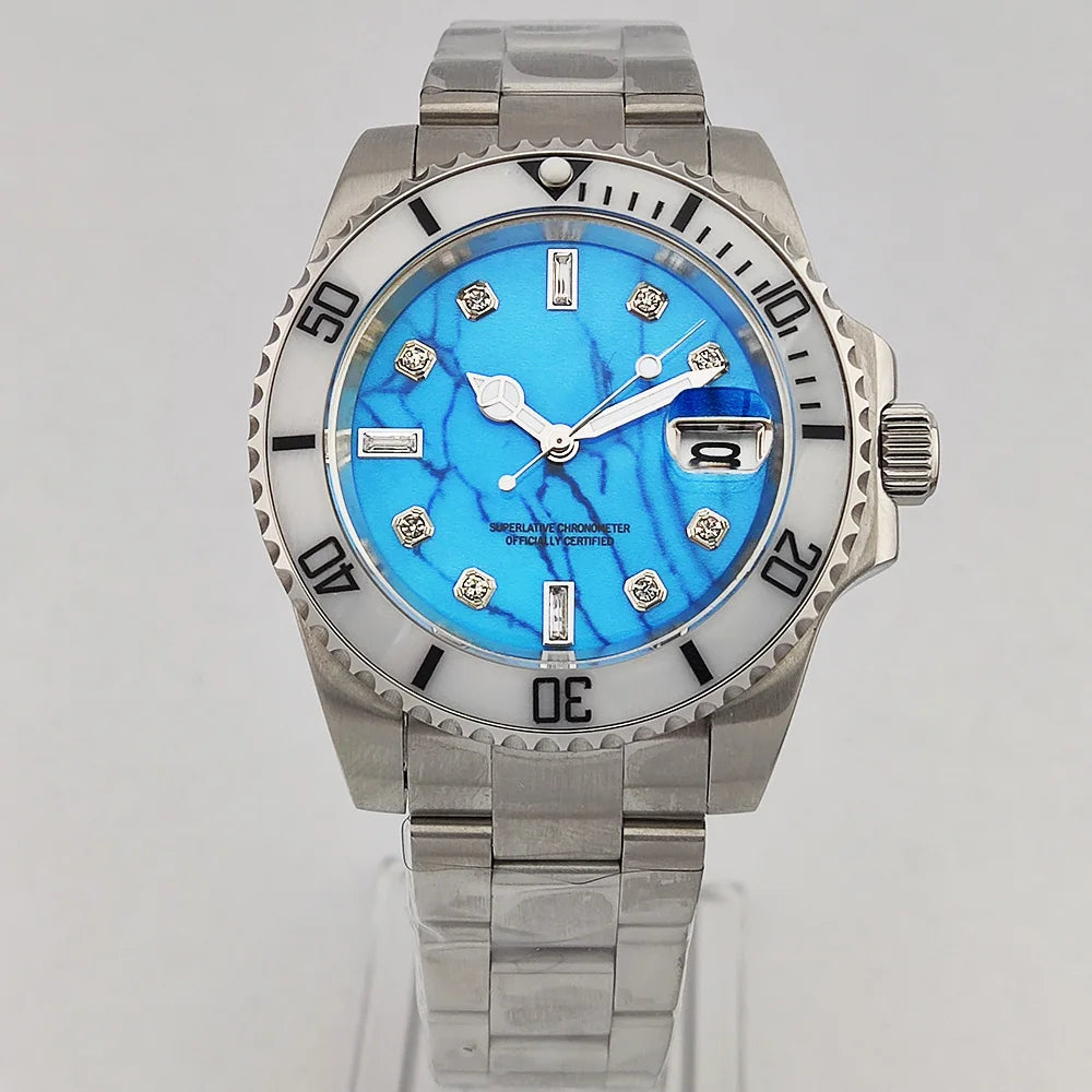 Luxury Diving automatic Men's Watch 40mm NH35A Date Stainless Steel Sapphire Crystal Ceramic bezel Watch Natural gemstone dial