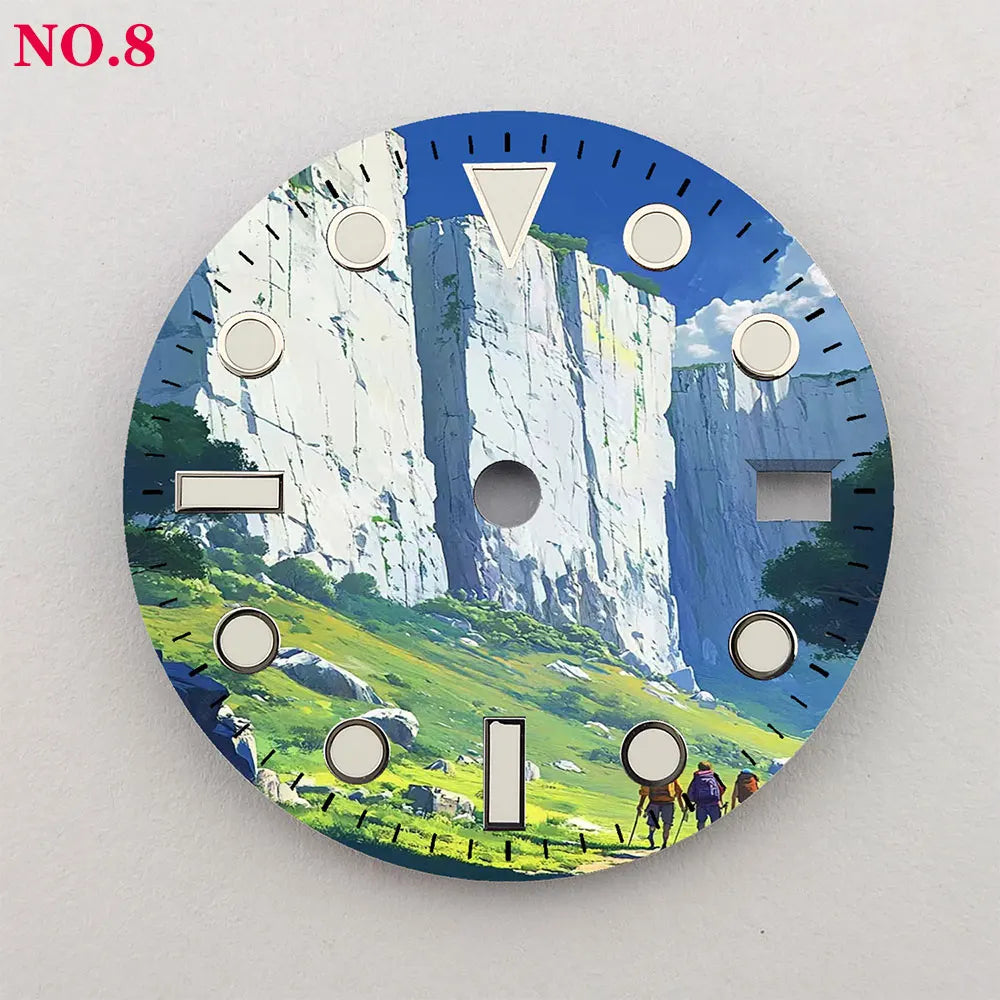 The 28.5mm dial NH35 dial Hiking Creative color-printed series dial is suitable for NH36/35 movement wristwatch accessories