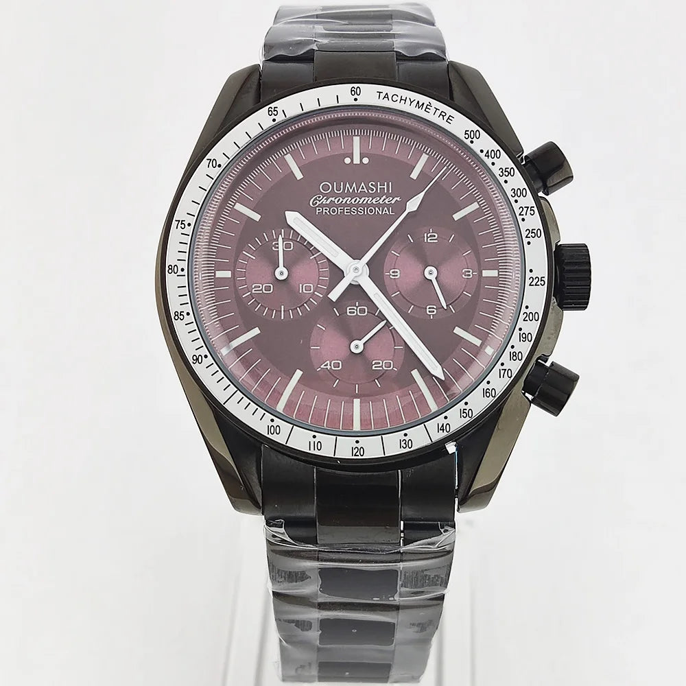 41mm Casual Vk63 Movement Watch Men's waterproof black case OUMASHI Chronograph Calendar Luminous Watch