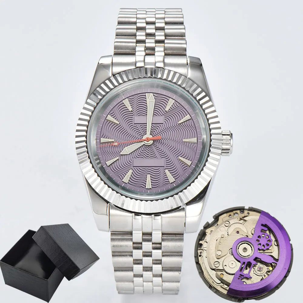 NH35A Mechanical Watch For Men 36mm/39mm Fluted Bezel Sapphire Crystal Black Blue Green RED Pink Dial Green Luminous Waterproof