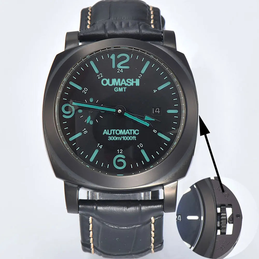 ST2557 Movement watches 45mm Men's watch GMT Stainless Steel case Men's Vintage Mechanical Watch SKY BLUE dial leather bracelet