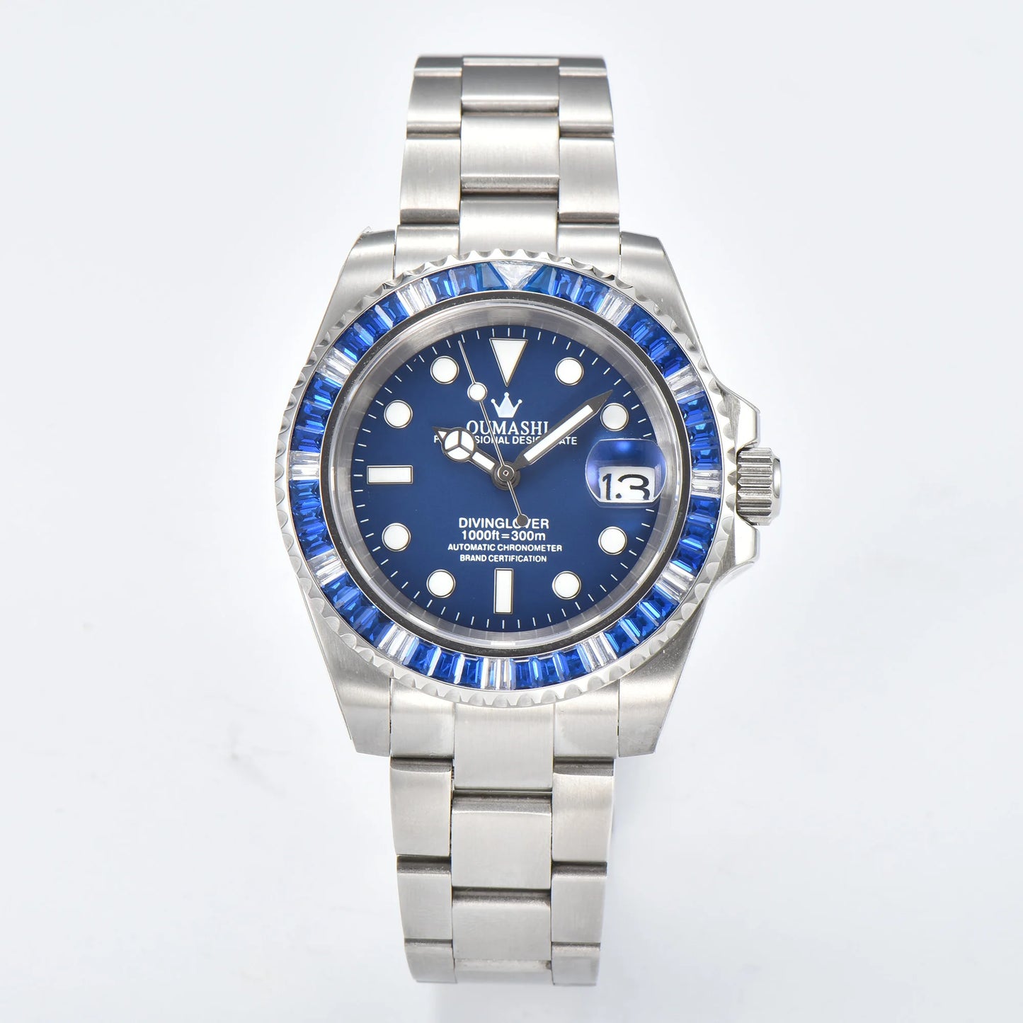 40mm Gem Diving Watch NH35 Movement waterproof sapphire glass luxury Men's NH35 Watch stainless steel strap blue green luminous