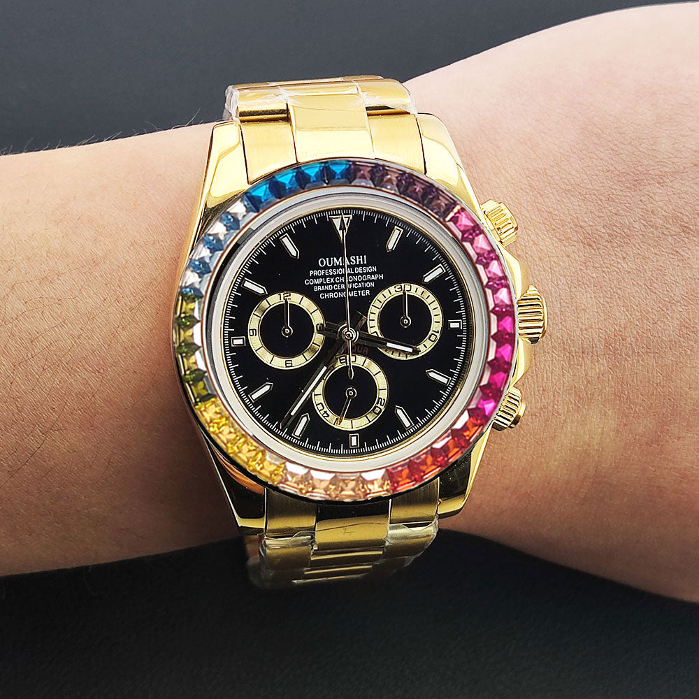Mens Watches Luxury gemstone Bezel Men Mechanical Wristwatches Luxury Sapphire Glass Chronograph 4130 Watch Men Reloj Hombre