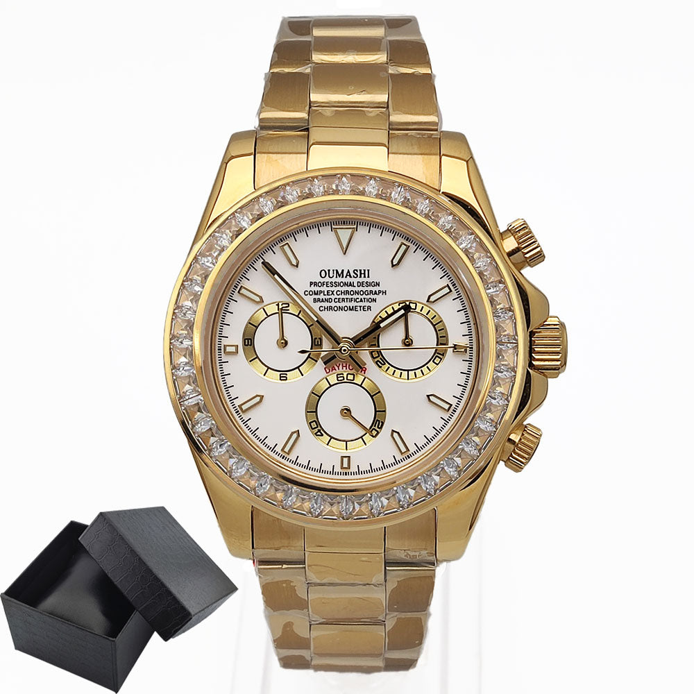 Mens Watches Luxury gemstone Bezel Men Mechanical Wristwatches Luxury Sapphire Glass Chronograph 4130 Watch Men Reloj Hombre