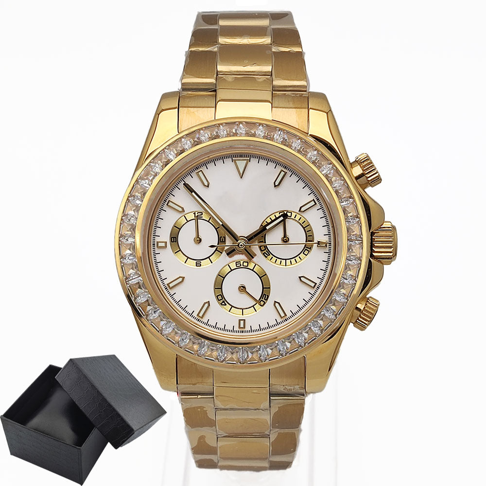 Mens Watches Luxury gemstone Bezel Men Mechanical Wristwatches Luxury Sapphire Glass Chronograph 4130 Watch Men Reloj Hombre