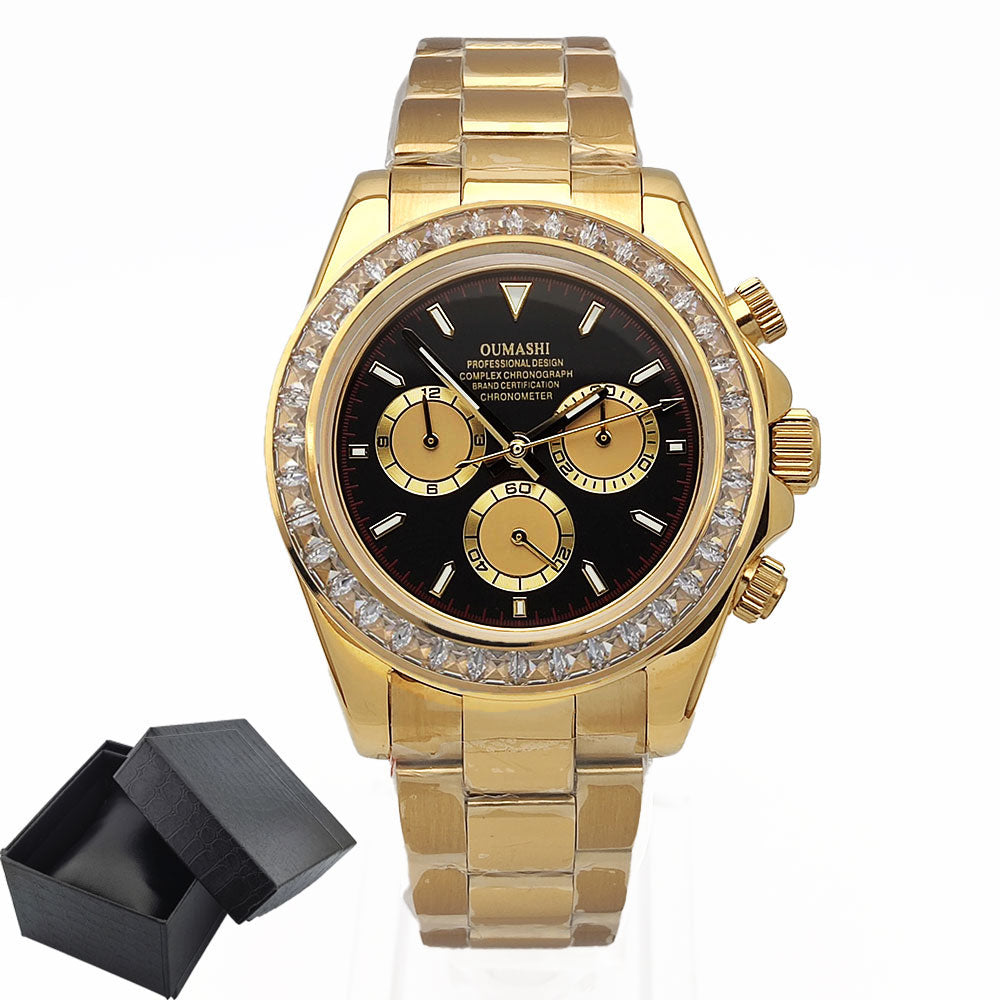 Mens Watches Luxury gemstone Bezel Men Mechanical Wristwatches Luxury Sapphire Glass Chronograph 4130 Watch Men Reloj Hombre
