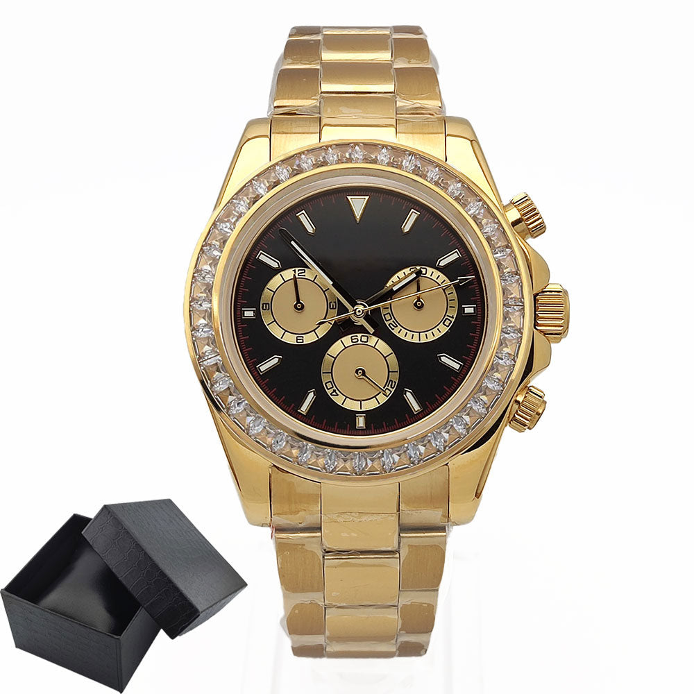 Mens Watches Luxury gemstone Bezel Men Mechanical Wristwatches Luxury Sapphire Glass Chronograph 4130 Watch Men Reloj Hombre
