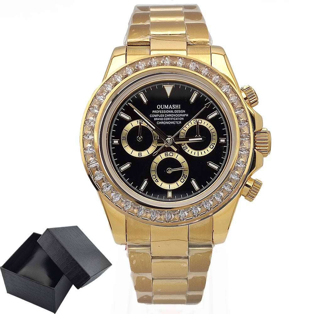Mens Watches Luxury gemstone Bezel Men Mechanical Wristwatches Luxury Sapphire Glass Chronograph 4130 Watch Men Reloj Hombre