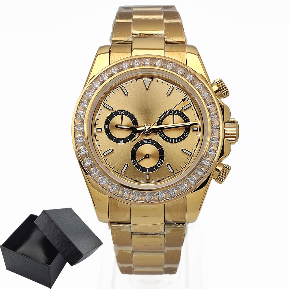 Mens Watches Luxury gemstone Bezel Men Mechanical Wristwatches Luxury Sapphire Glass Chronograph 4130 Watch Men Reloj Hombre