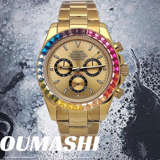 Mens Watches Luxury gemstone Bezel Men Mechanical Wristwatches Luxury Sapphire Glass Chronograph 4130 Watch Men Reloj Hombre