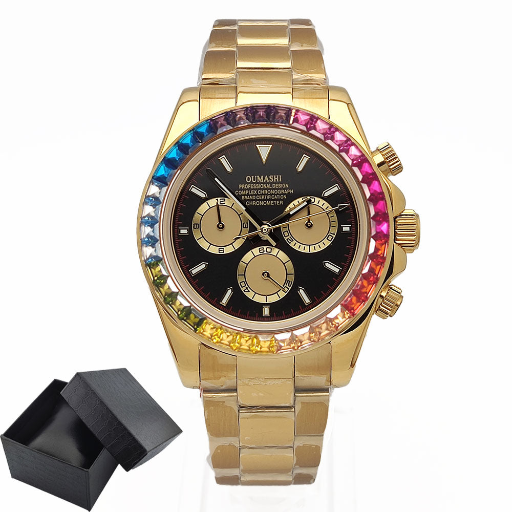 Mens Watches Luxury gemstone Bezel Men Mechanical Wristwatches Luxury Sapphire Glass Chronograph 4130 Watch Men Reloj Hombre