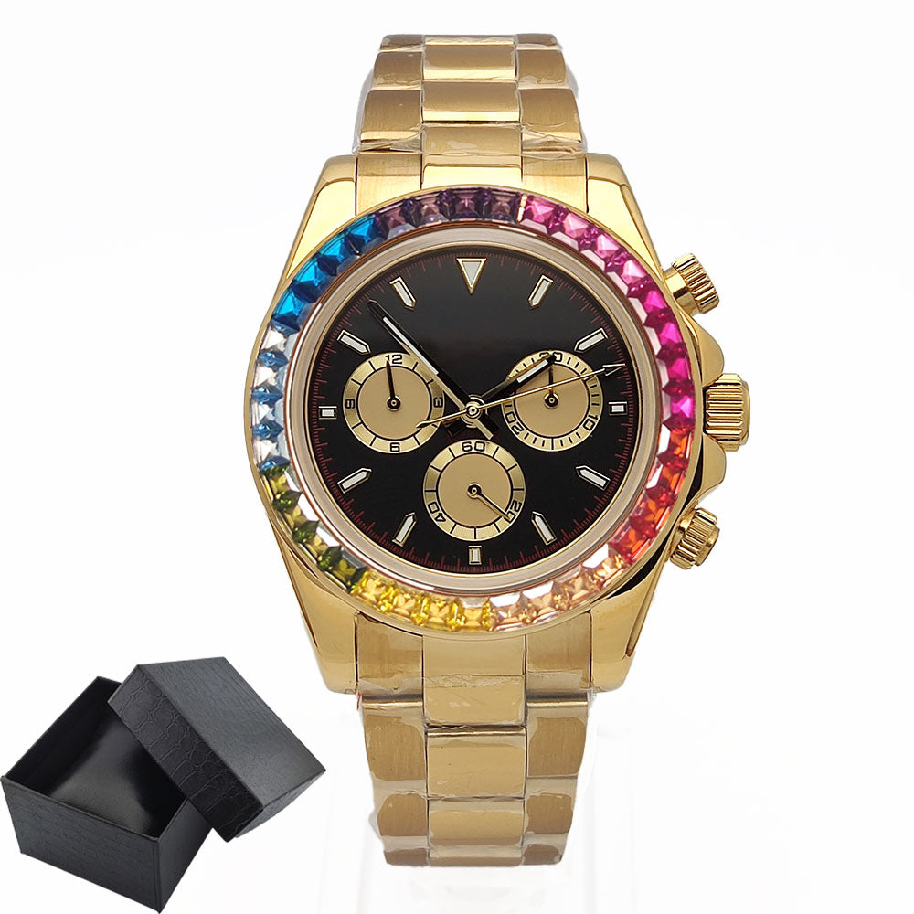 Mens Watches Luxury gemstone Bezel Men Mechanical Wristwatches Luxury Sapphire Glass Chronograph 4130 Watch Men Reloj Hombre
