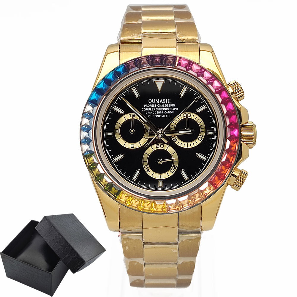 Mens Watches Luxury gemstone Bezel Men Mechanical Wristwatches Luxury Sapphire Glass Chronograph 4130 Watch Men Reloj Hombre
