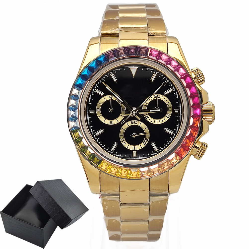 Mens Watches Luxury gemstone Bezel Men Mechanical Wristwatches Luxury Sapphire Glass Chronograph 4130 Watch Men Reloj Hombre
