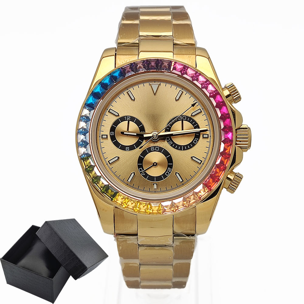 Mens Watches Luxury gemstone Bezel Men Mechanical Wristwatches Luxury Sapphire Glass Chronograph 4130 Watch Men Reloj Hombre