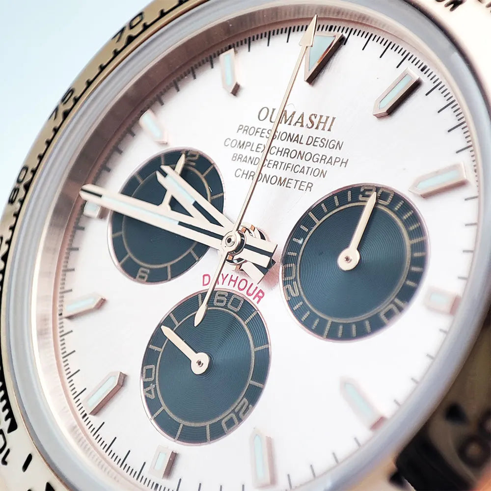 Men Automatic Watch 39mm 4130 watch Chronograph Mechanical Wristwatch Sapphire Triple Windows Waterproof Dandong 4130 rose gold