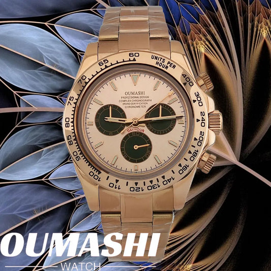 Men Automatic Watch 39mm 4130 watch Chronograph Mechanical Wristwatch Sapphire Triple Windows Waterproof Dandong 4130 rose gold