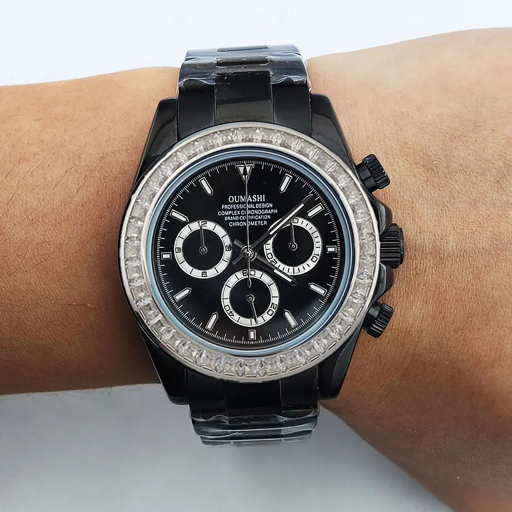 men 4130 WATCH sapphire Glass GEM black automatic mechanical watch 39.3mm  4130 movement chronograph watch Waterproof 10ATM