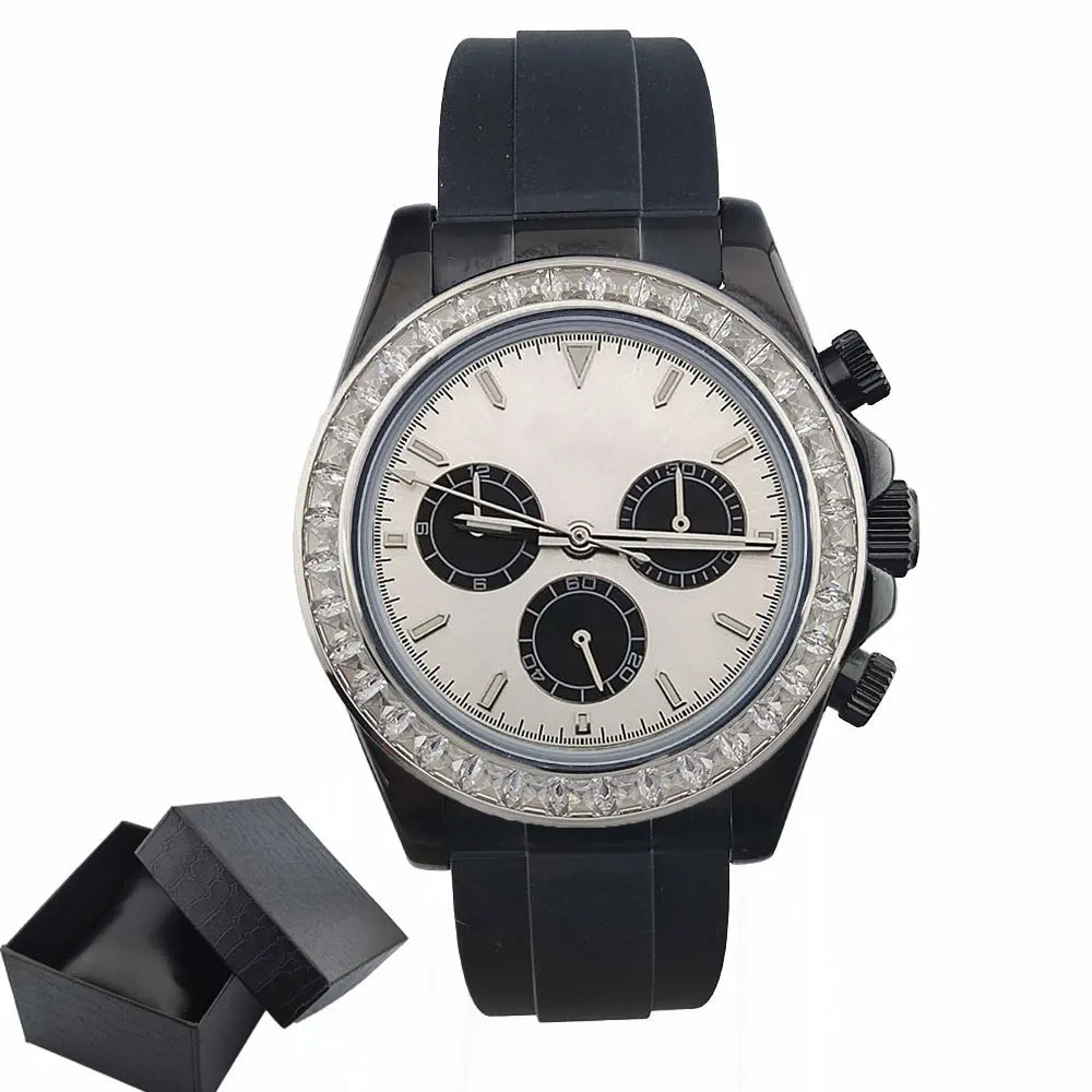 men 4130 watches sapphire Glass GEM black automatic mechanical watch 39.3mm 4130 movement chronograph watch Waterproof 10ATM