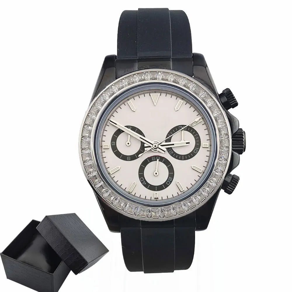 men 4130 watches sapphire Glass GEM black automatic mechanical watch 39.3mm 4130 movement chronograph watch Waterproof 10ATM