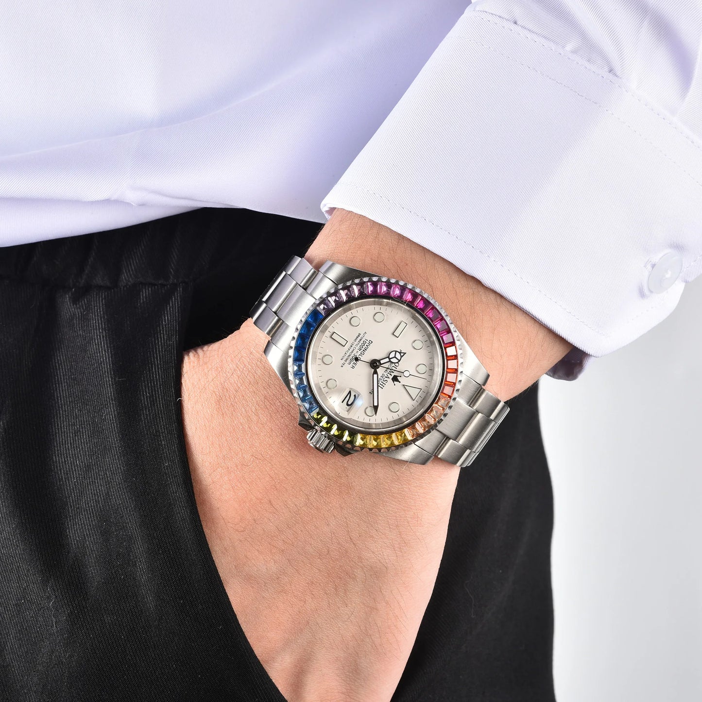 40mm Gem Diving Watch NH35 Movement waterproof sapphire glass luxury Men's NH35 Watch stainless steel strap blue green luminous