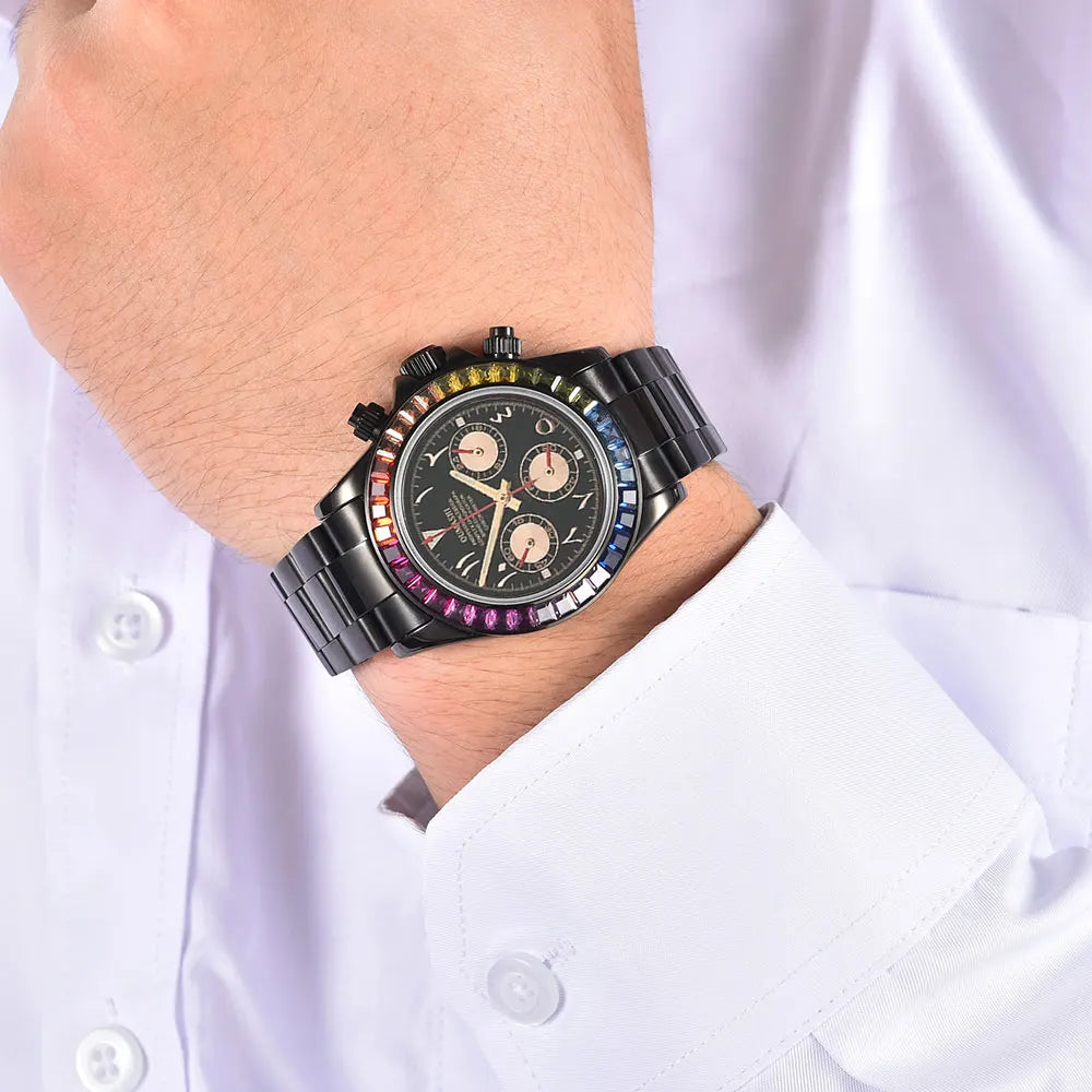 39.3mm vk63 Watches Luxury Watch Men's Chronograph Arabia watch Rainbow bezel Watch Men's VK63 Men's  Waterproof 10ATM