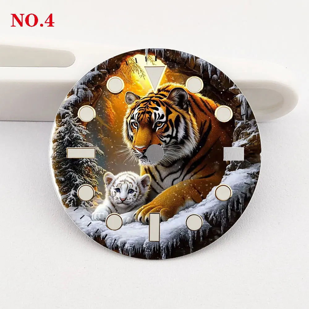 The 28.5mm tiger-patterned dial NH35 dial creative color-printed series dial is suitable for NH35/36 movement watch accessories