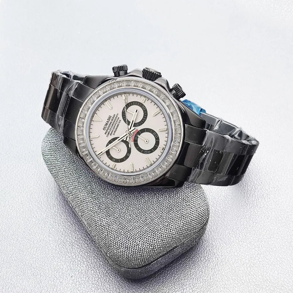 men 4130 WATCH sapphire Glass GEM black automatic mechanical watch 39.3mm  4130 movement chronograph watch Waterproof 10ATM