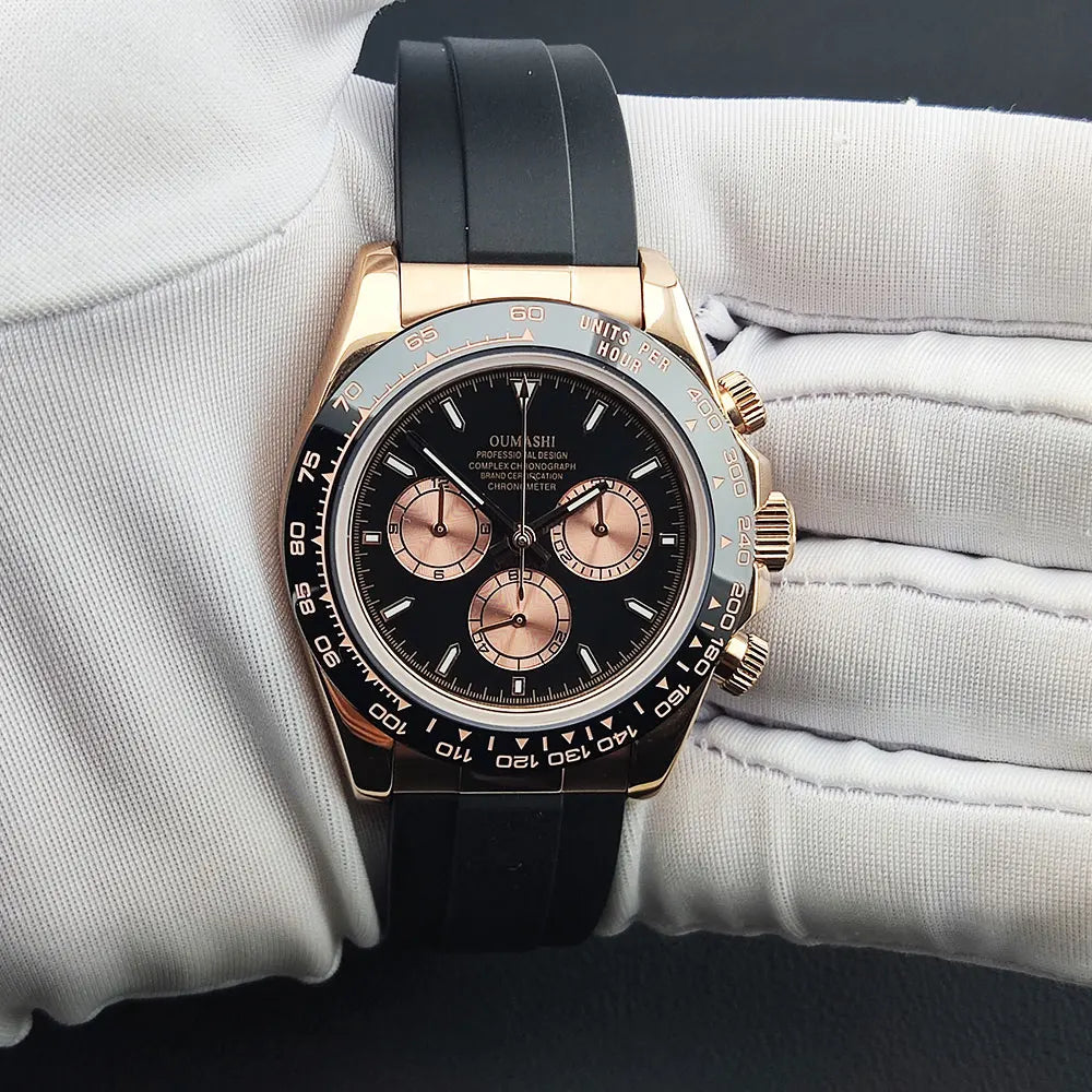 Watch Men Automatic 39mm 4130 watch Chronograph Mechanical Wristwatch Sapphire Triple Windows Waterproof 10ATM rose gold watches