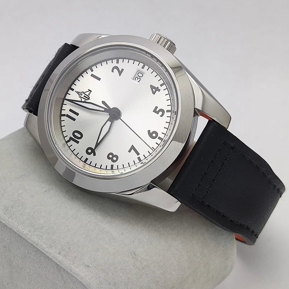 39mm Men's Business Watch NH35A 10bar Automatic Dive Pilot Men's Watch sapphire Glass dial Multicolor leather strap Spiral crown