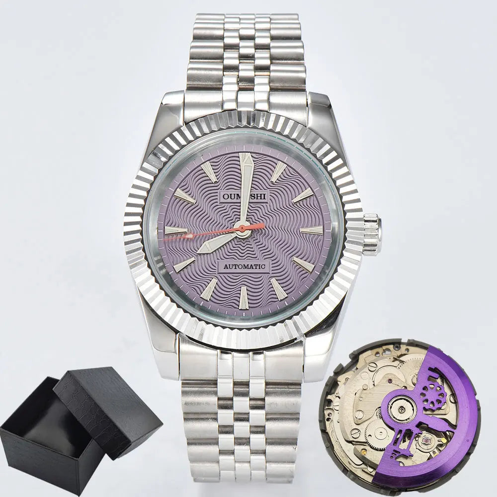 NH35A Mechanical Watch For Men 36mm/39mm Fluted Bezel Sapphire Crystal Black Blue Green RED Pink Dial Green Luminous Waterproof
