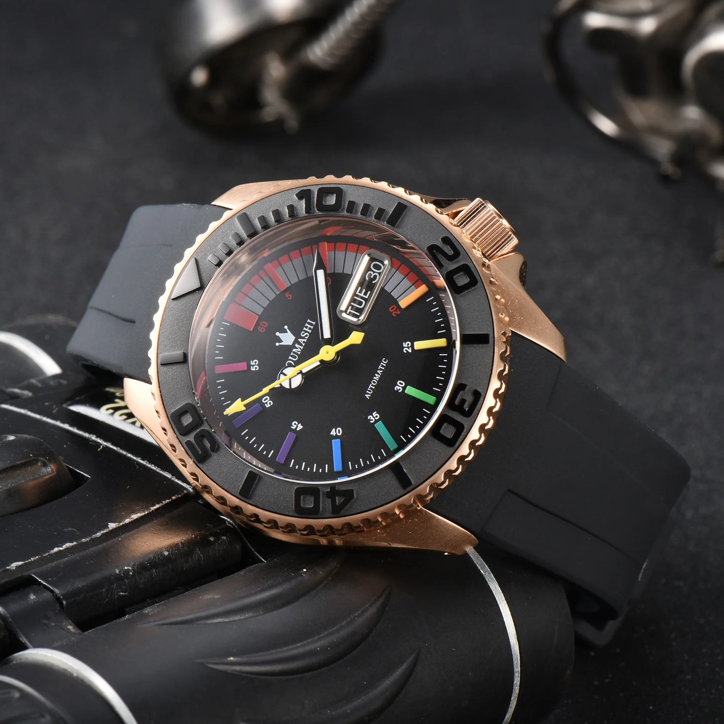 men Watch OUMASHI brand WATCH NH36 Watch NH35 Rainbow Dial Automatic mechanical movement sapphire rubber belt waterproof watch