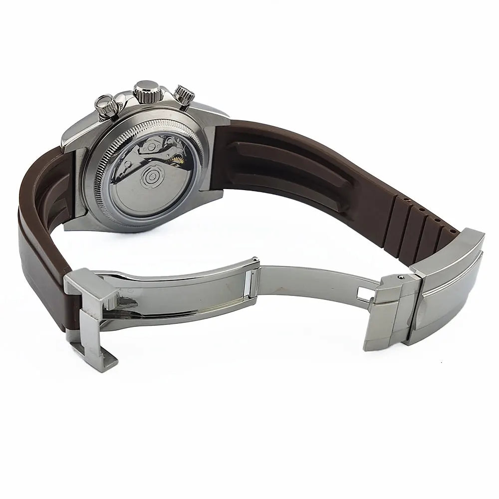 Men's 4130 Automatic Watch Automatic Chronograph Code Watch Stainless Steel sapphire Glass Luxury rubber strap Sports Men's watc