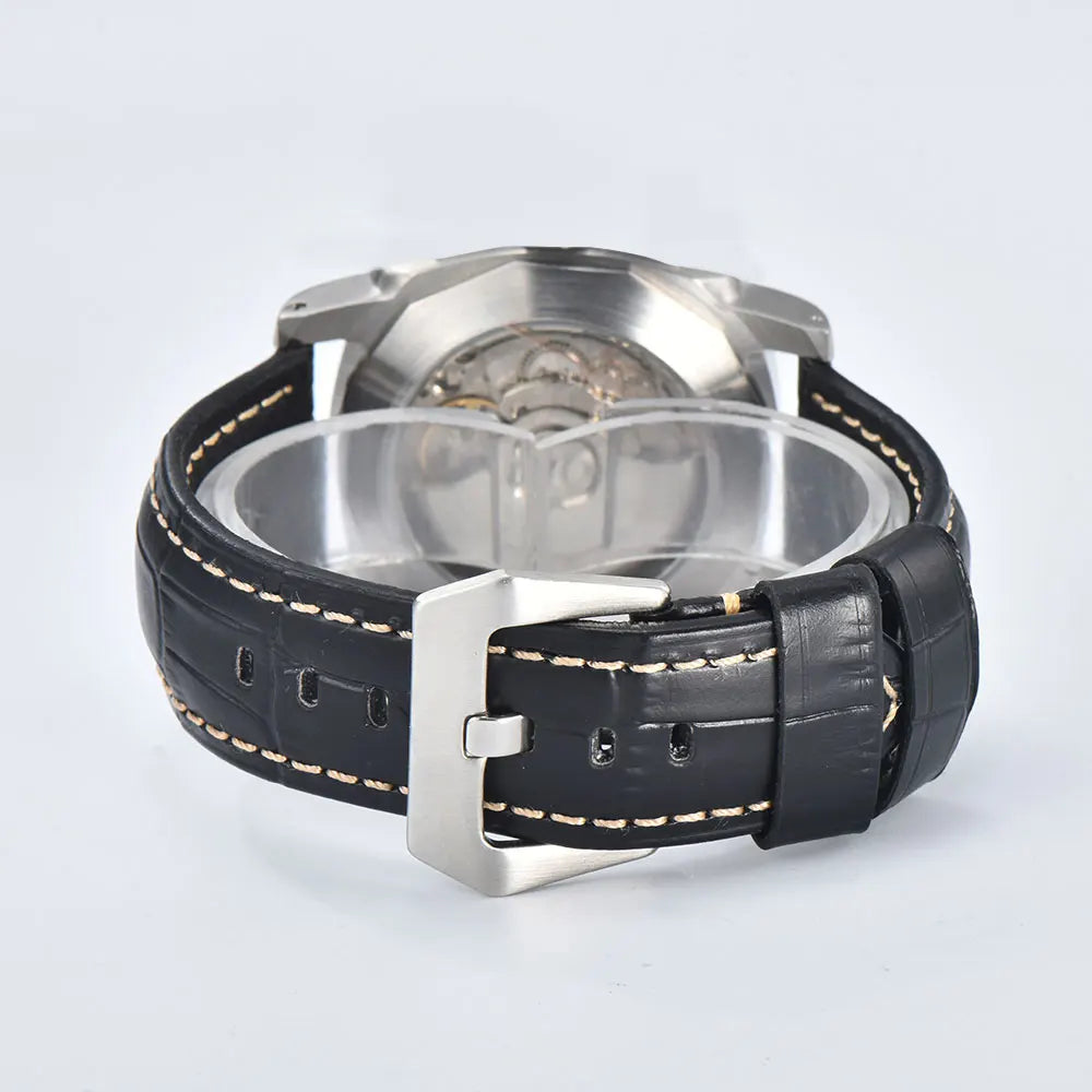 44mm Men's watch ST2555 Movement Watch Stainless Steel case Men's Automatic Mechanical Watch sapphire glass leather bracelet
