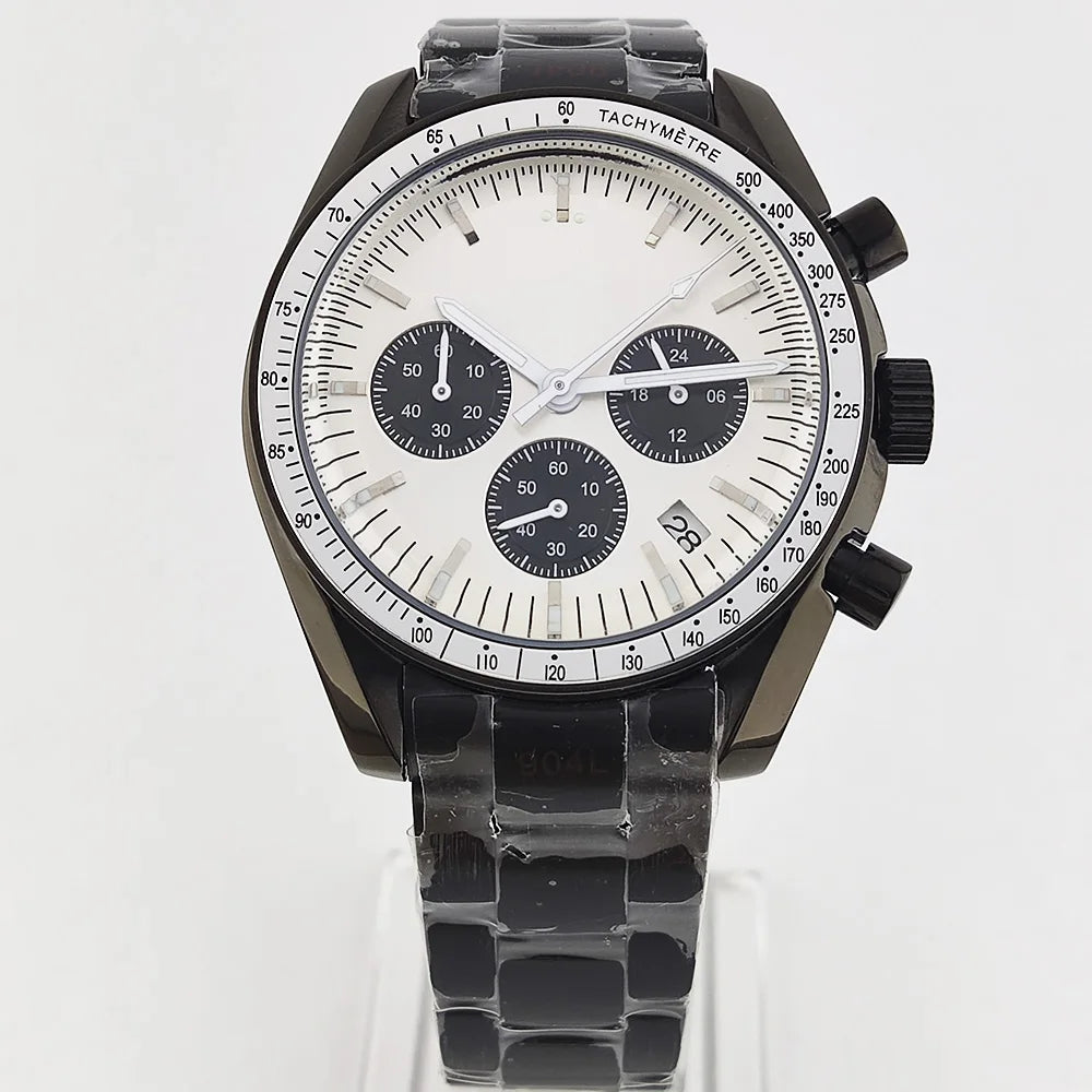 41mm Casual Vk63 Movement Watch Men's waterproof black case OUMASHI Chronograph Calendar Luminous Watch