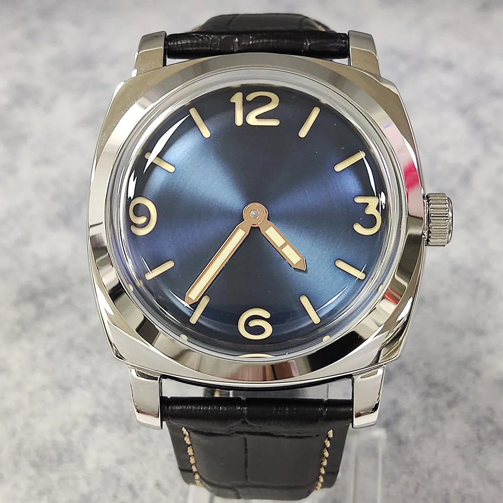 46mm men's hand mechanical ST3600 movement double needle sapphire glass waterproof and intensely luminous leather strap