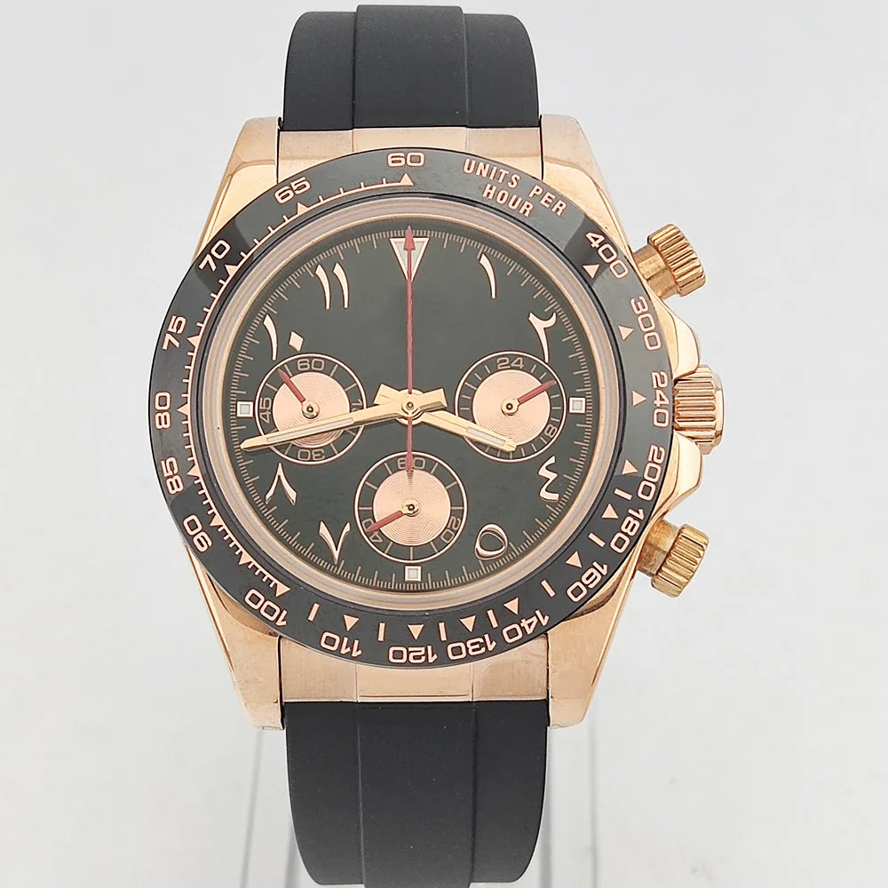 VK63 watch 39.3mm men's watch Stainless steel waterproof Sport VK63 Quartz movement watch sapphire Chronograph Rubber bracelet