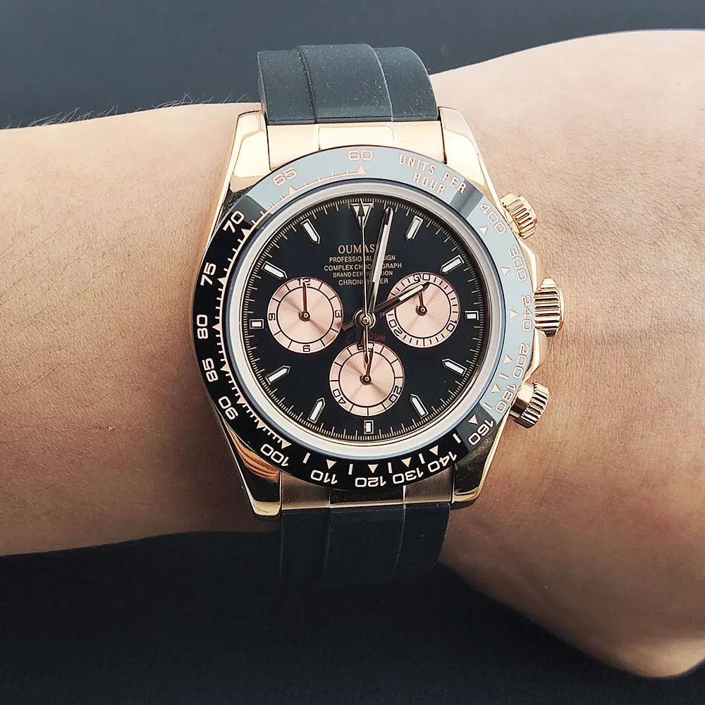 Watch Men Automatic 39mm 4130 watch Chronograph Mechanical Wristwatch Sapphire Triple Windows Waterproof 10ATM rose gold watches