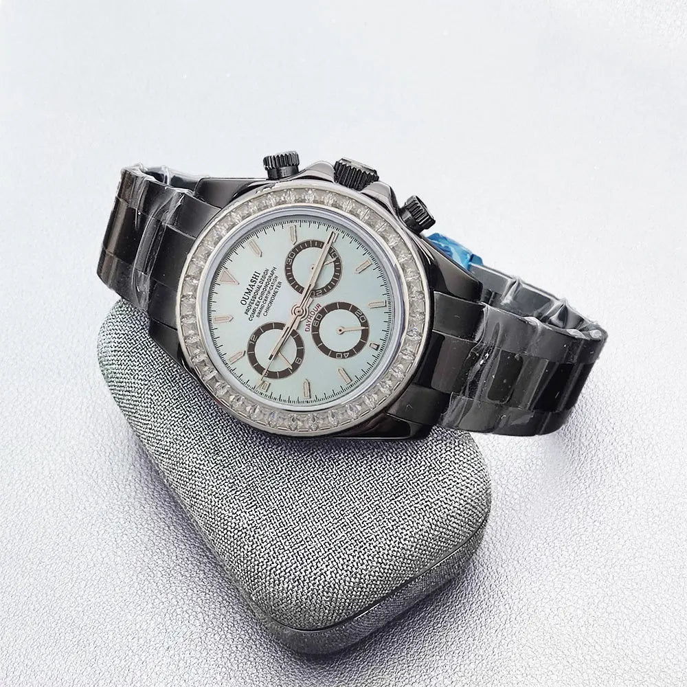 men 4130 WATCH sapphire Glass GEM black automatic mechanical watch 39.3mm  4130 movement chronograph watch Waterproof 10ATM
