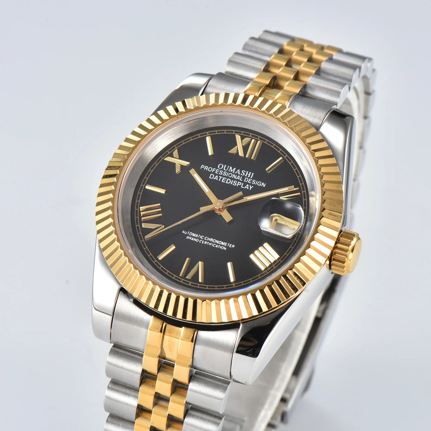 Business 36mm/39mm Men's watch NH35A Automatic movement Gold case Roman dial Blue AR Sapphire glass date stainless steel strap
