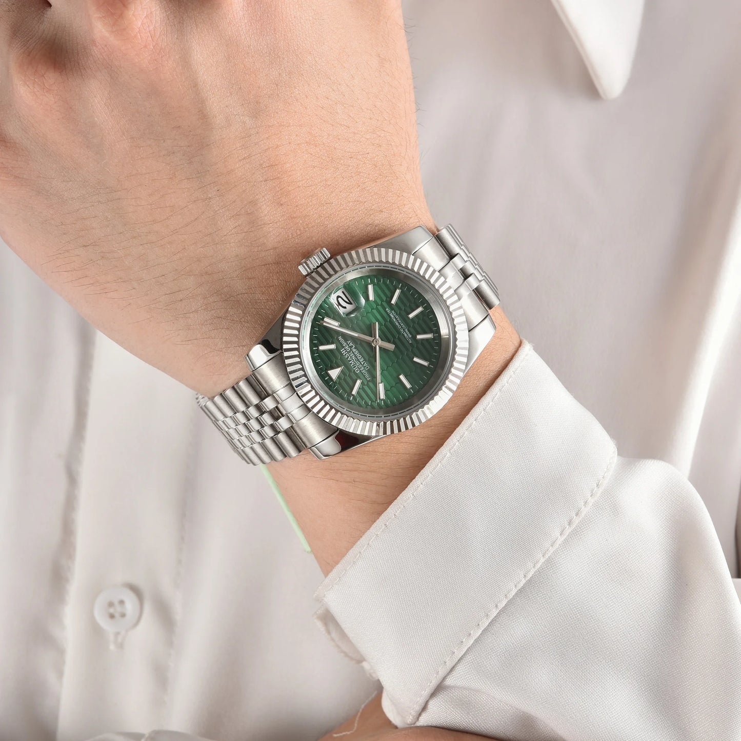 Men's 36mm/39mm Watches NH35 Automatic Movement Silver Case White Dial Blue AR Sapphire Glass Date Stainless Steel Strap