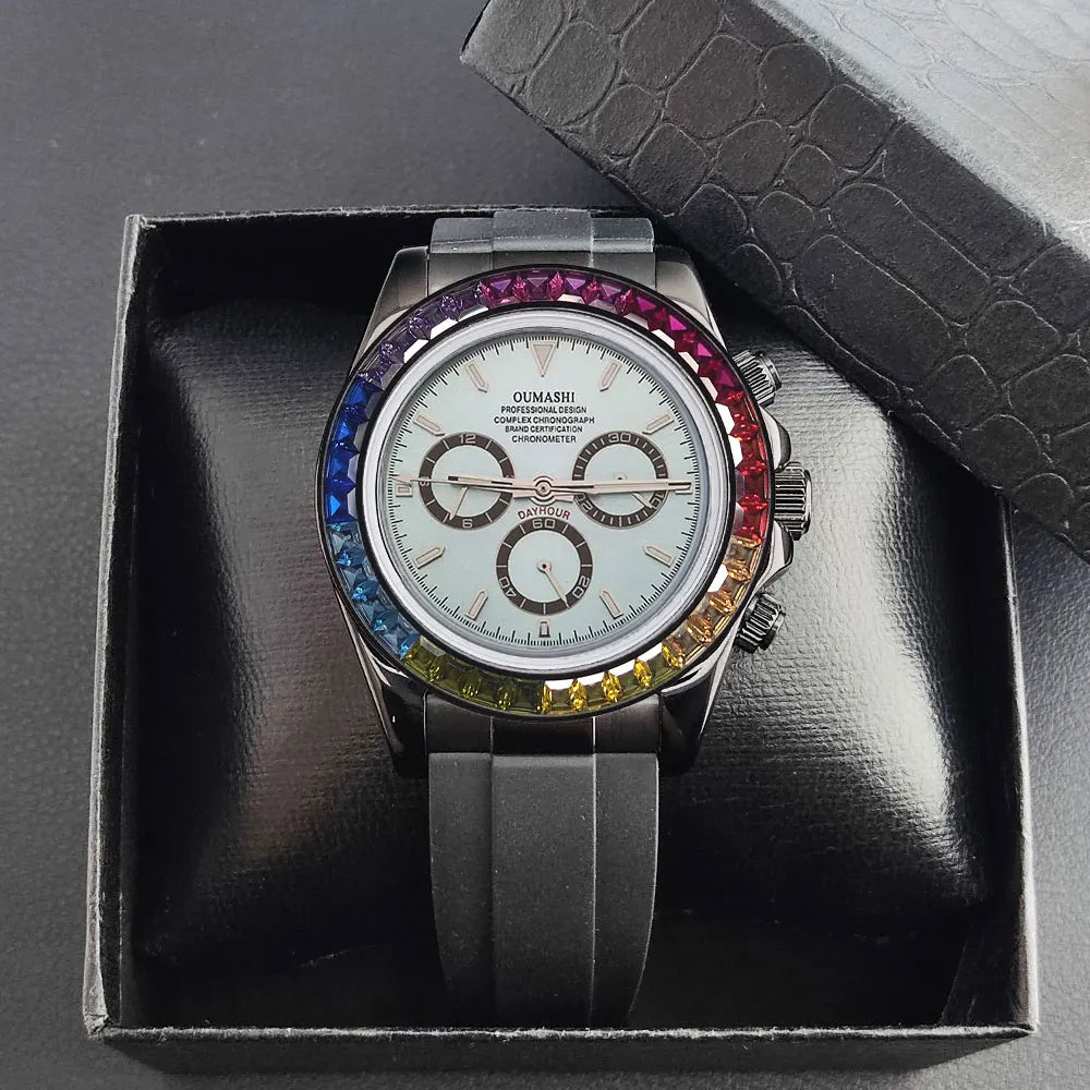 men 4130 watches sapphire Glass GEM black automatic mechanical watch 39.3mm 4130 movement chronograph watch Waterproof 10ATM