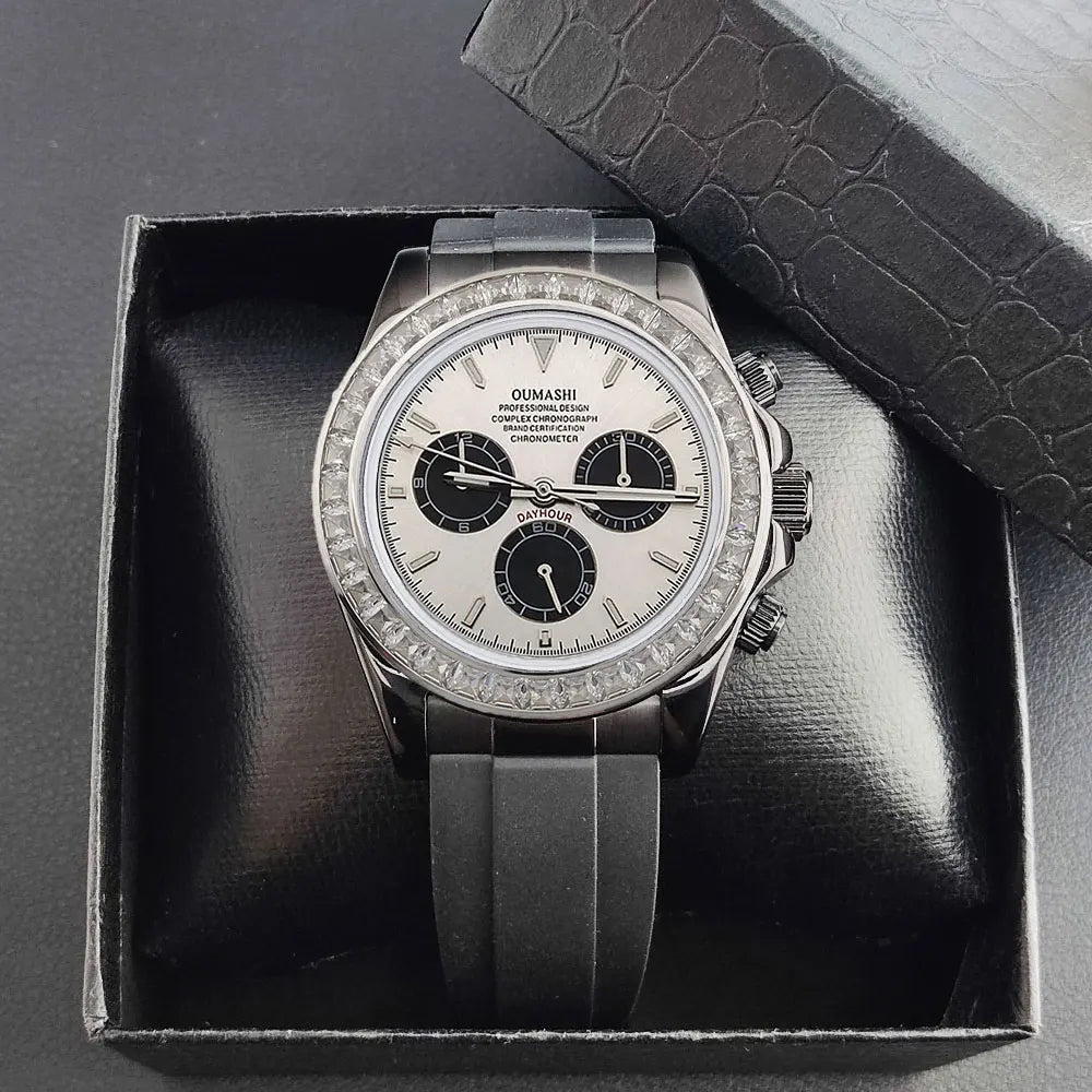 men 4130 watches sapphire Glass GEM black automatic mechanical watch 39.3mm 4130 movement chronograph watch Waterproof 10ATM