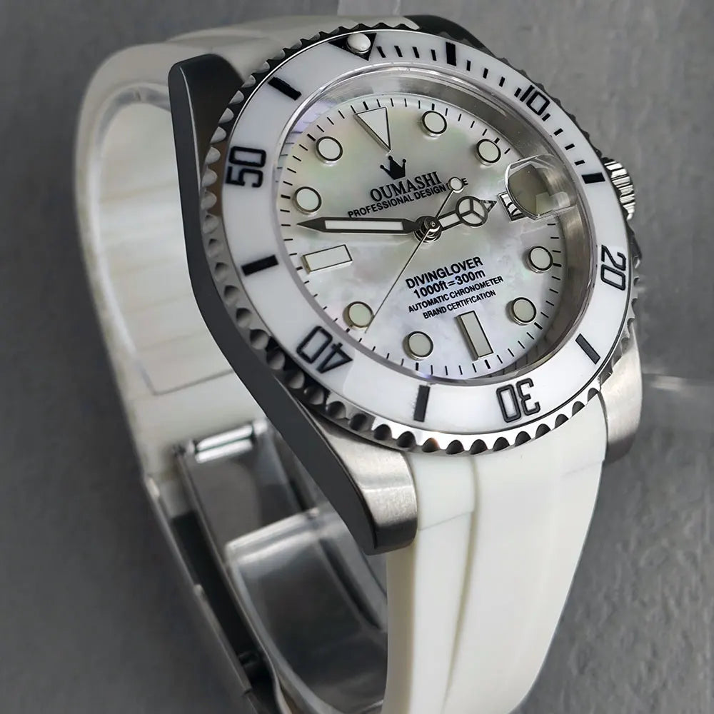OUMASHI 40mm Mother of-pearl dial NH35 Automatic Mechanical Watch Diver gradient luminous stainless steel case sapphire glass