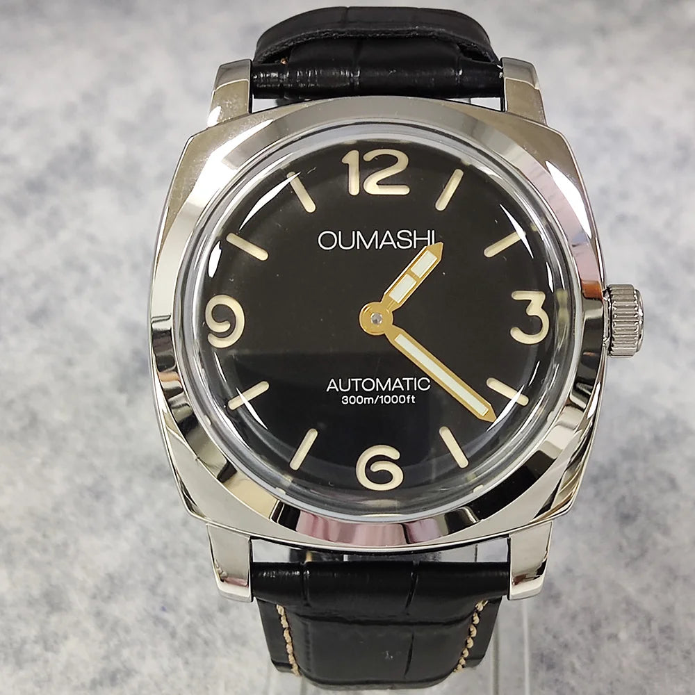 46mm men's hand mechanical ST3600 movement double needle sapphire glass waterproof and intensely luminous leather strap