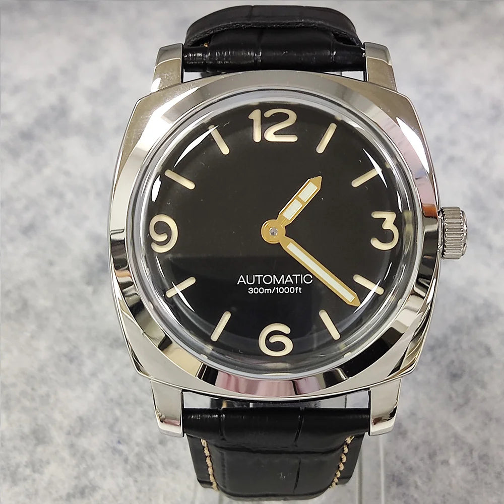 46mm men's hand mechanical ST3600 movement double needle sapphire glass waterproof and intensely luminous leather strap