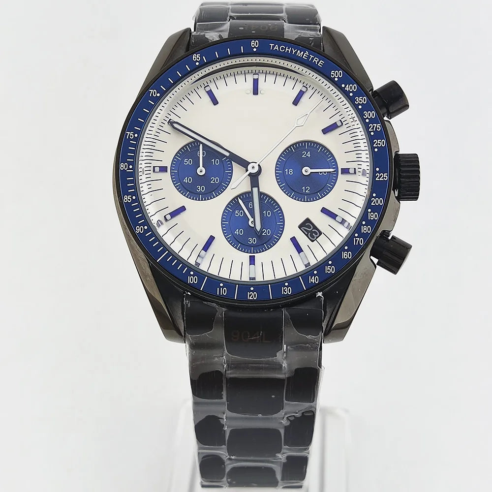 41mm Casual Vk63 Movement Watch Men's waterproof black case OUMASHI Chronograph Calendar Luminous Watch