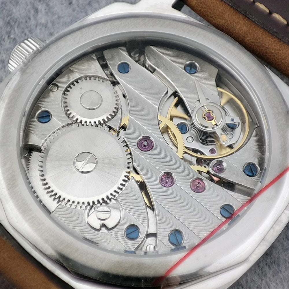 46mm men's hand mechanical ST3600 movement double needle sapphire glass waterproof and intensely luminous leather strap